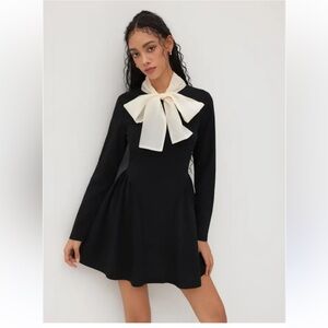 Cider High Neck Ribbon Black Mini Dress Small